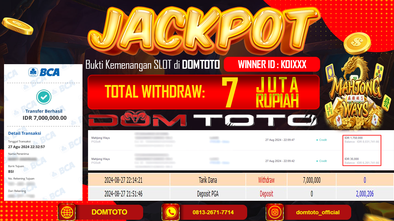JACKPOT SLOT MAHJONG WAYS 28 AGUSTUS 2024
